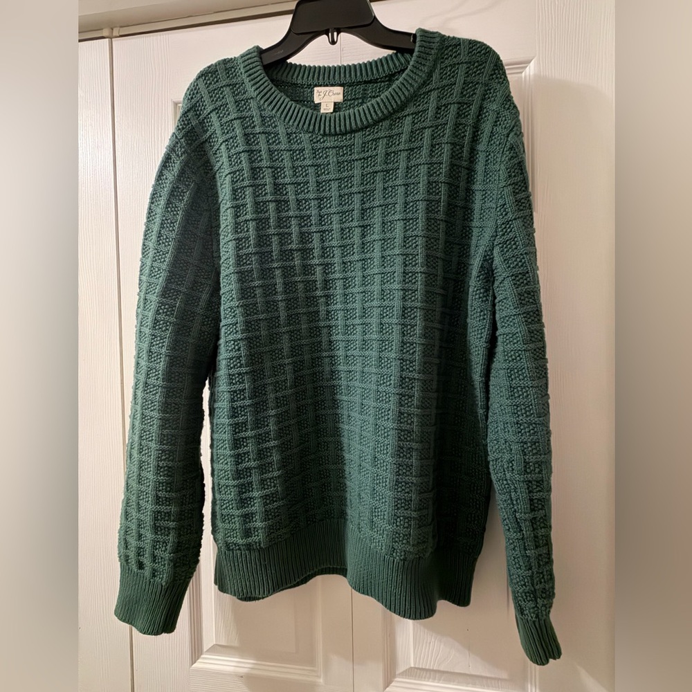 J. Crew Deep Green Woven Crew Neck Sweater Size L